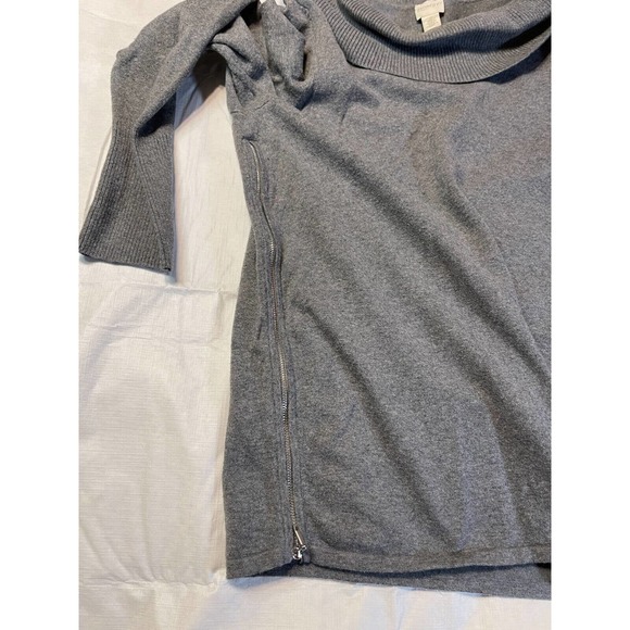Zenergy By Chicos Sz 2 (12) Gray Cowl Neck Pullover Sweater Side Zippers - Picture 7 of 10